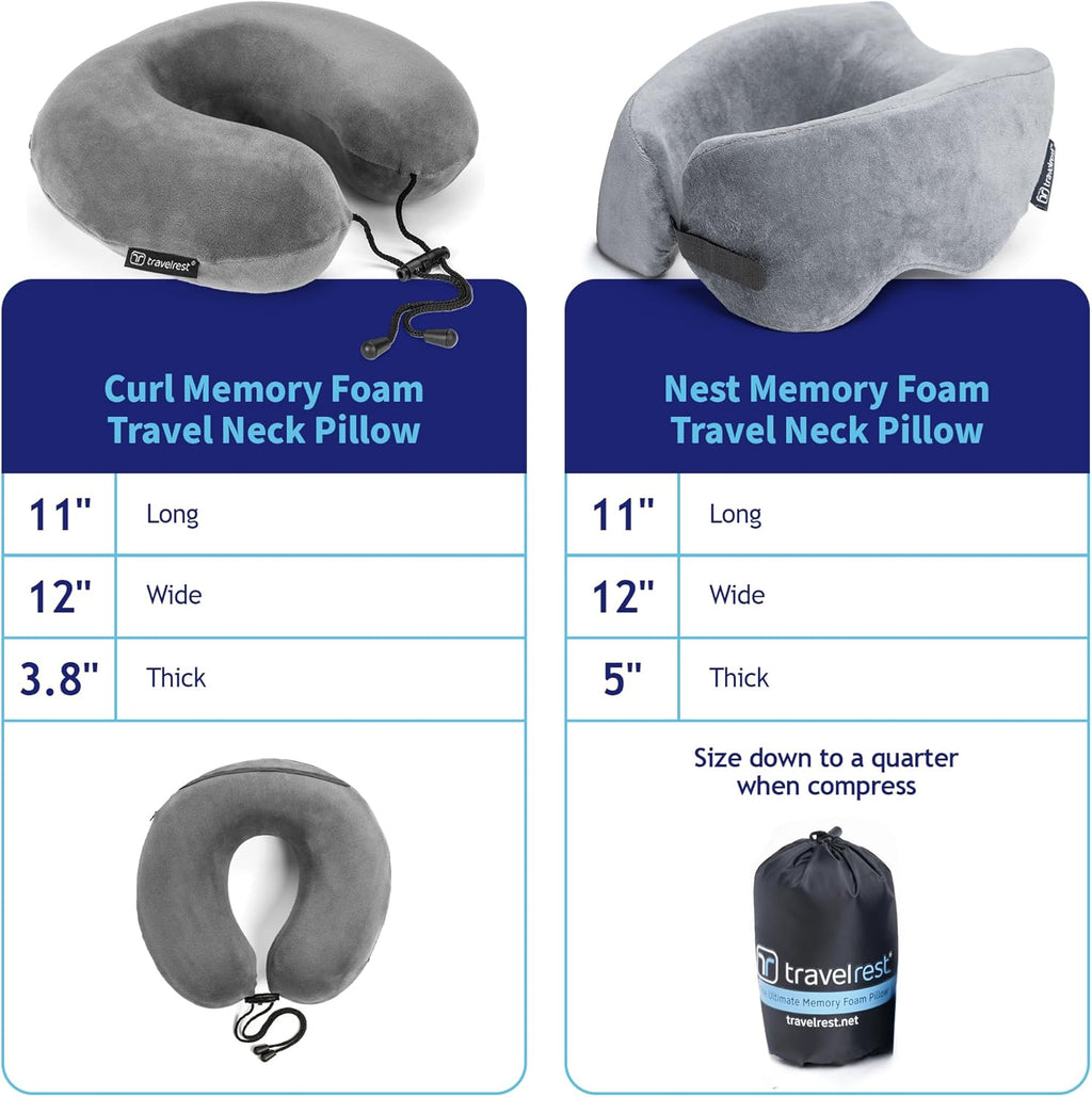 Sleep Neck Pillow Travel - Travel Essentials, Memory Foam, Neck Support Pillow for Long Flight, Plane Sleeping