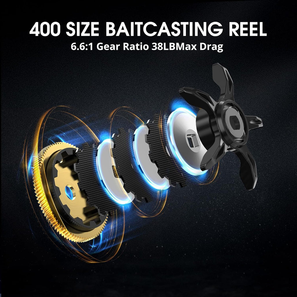 Alinox 400 Baitcasting Reel, 38LB Drag, Aluminum Frame | Freshwater saltwater, line cast alarm, 8+1 bearings, 6.6/8.1