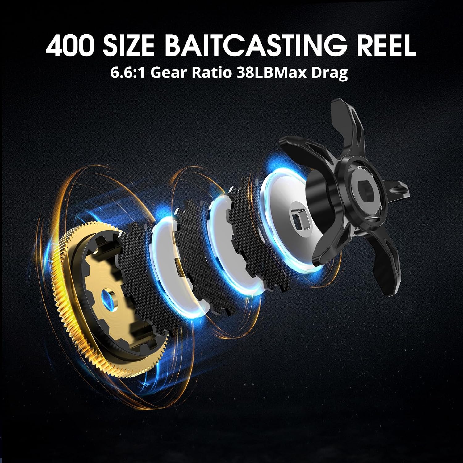Alinox 400 Baitcasting Reel, 38LB Drag, Aluminum Frame | Freshwater saltwater, line cast alarm, 8+1 bearings, 6.6/8.1