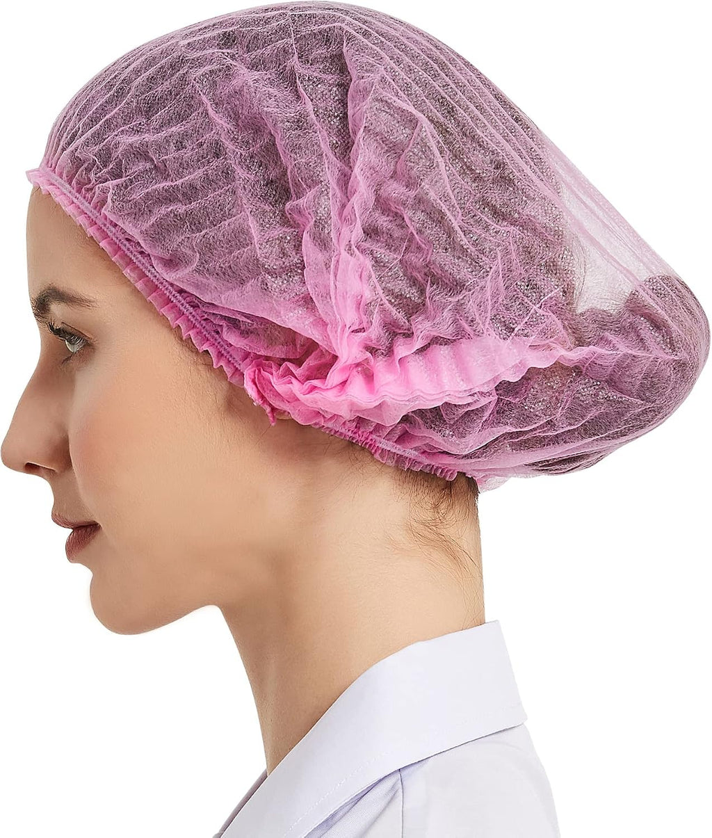 100 Pack Pink Disposable Hair Nets Bouffant Caps for Women, 21"