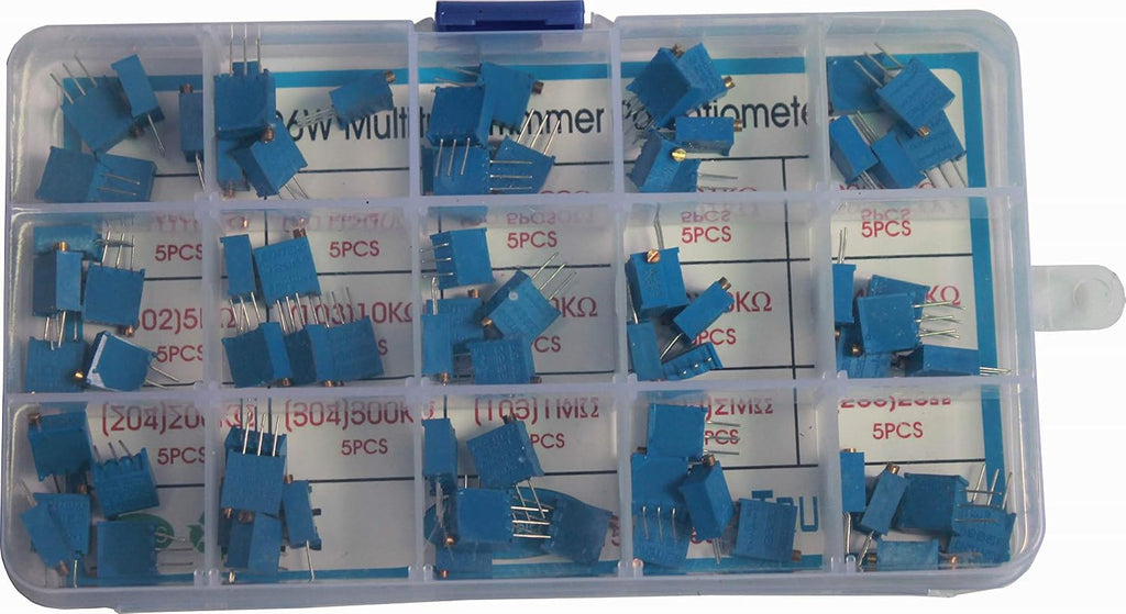 New 75pcs 15values 20 to 2M ohm 3296W Multiturn Trimmer Potentiometer Assortment Kit