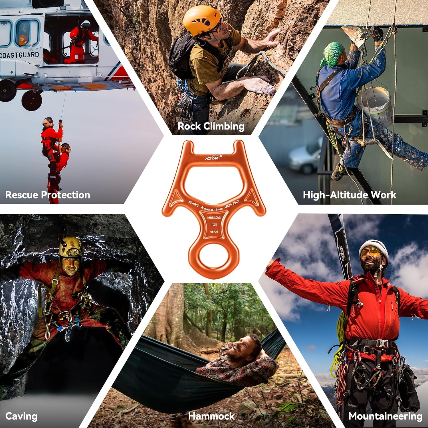 30kN Figure 8 Descender 7075 Aluminum Alloy Heavy Duty Belaying and Rappelling Device Tree Climbing Gear for Rock