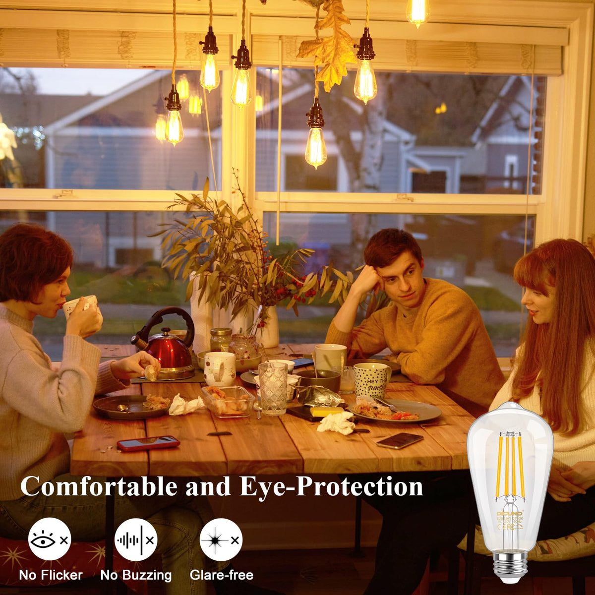 Dimmable Edison Bulbs 100W Equivalent, Warm White 2700K, 2-Pack