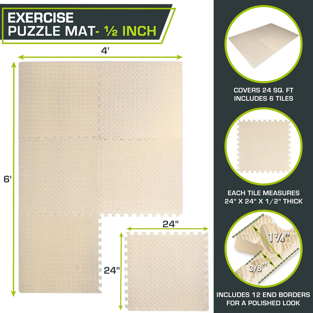 Fit Exercise Puzzle Mat 1/2-inch, EVA Interlocking Foam Floor Tiles for Home Gym, Workout Equipment, Kids Play Areas