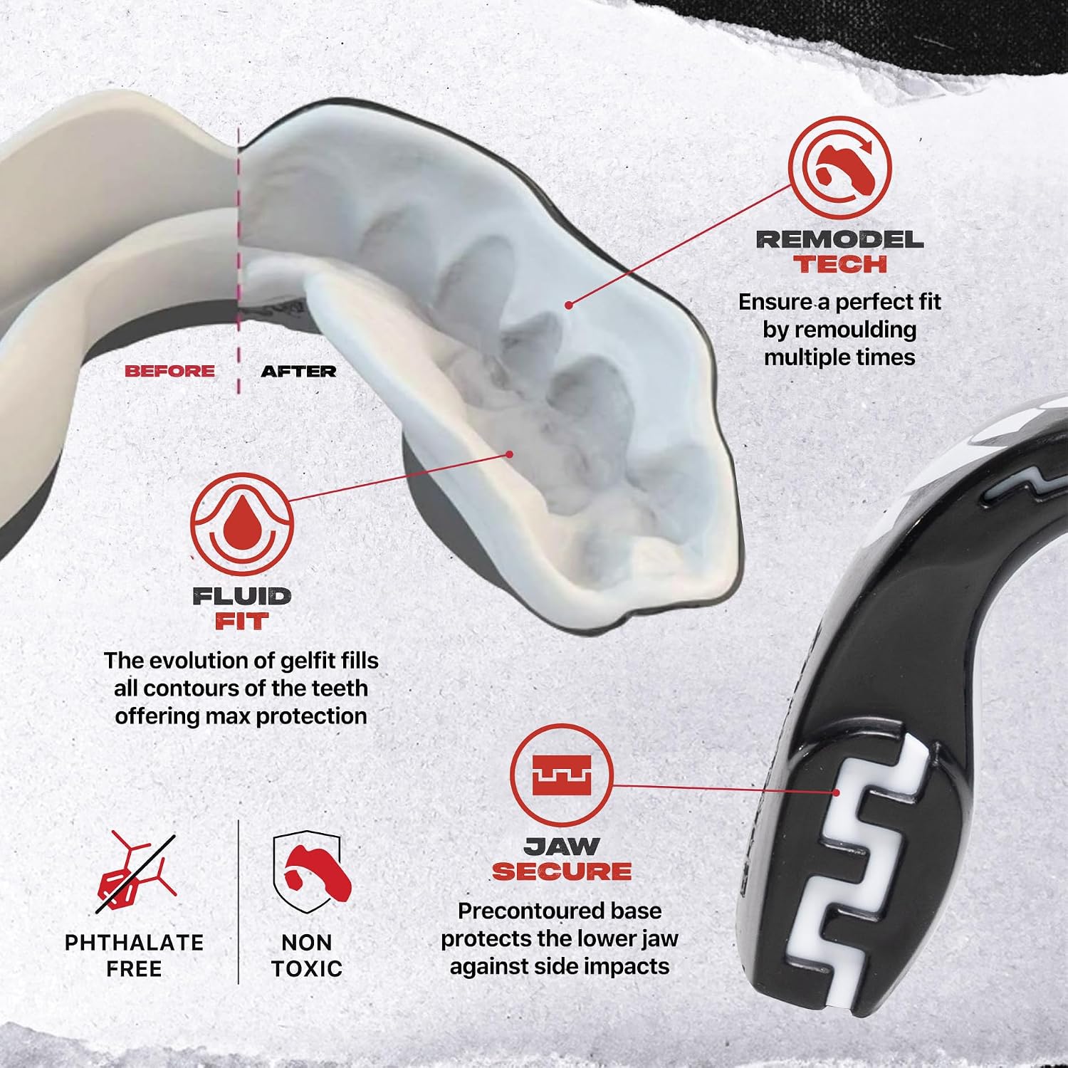 Black Fangz Mouth Guard, Adult Dual Layer Mouthguard with Case | Adult 12+ Years, Black Sports Mouthpiece, Easy Fit