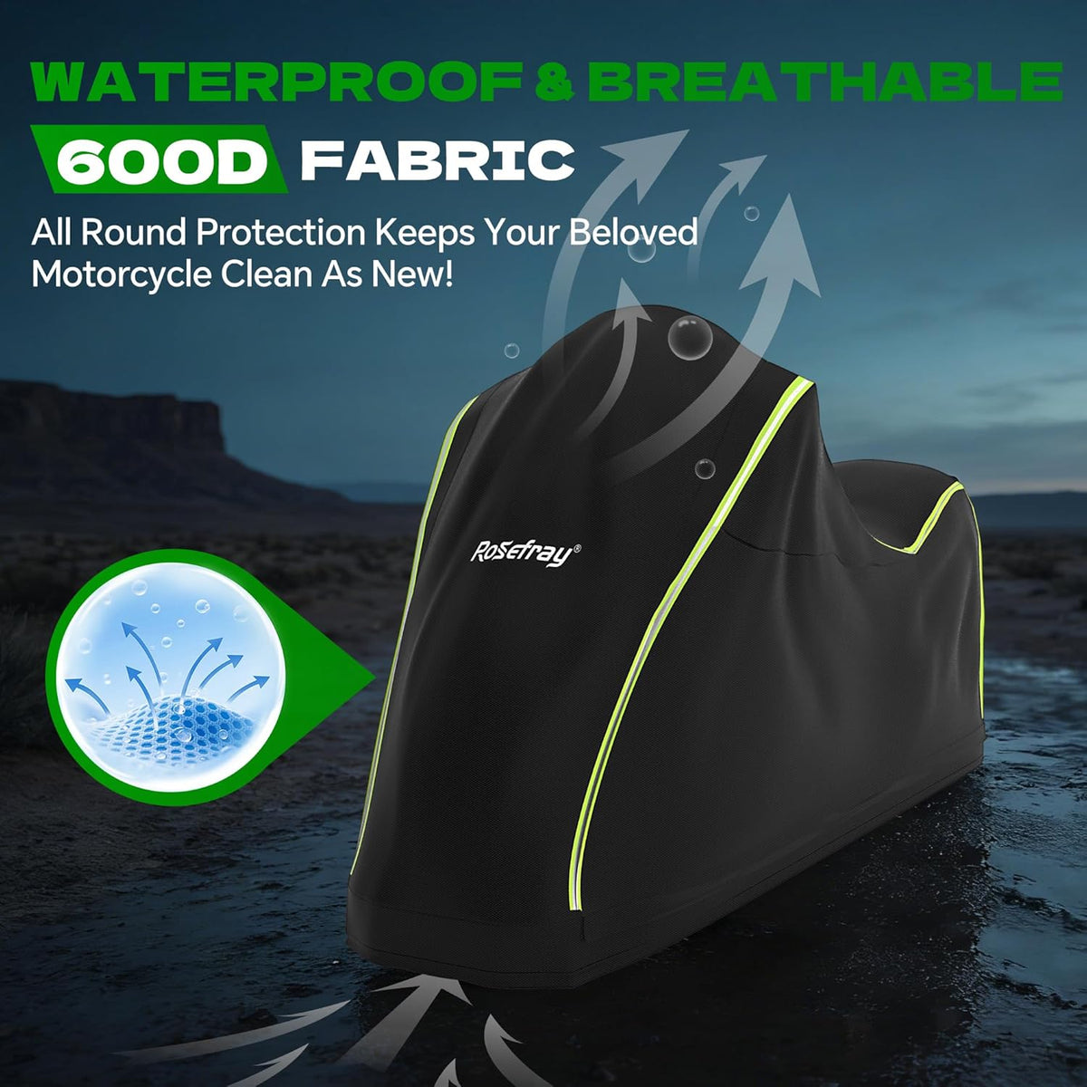 Full Enclosed Heavy Duty Motorcycle Cover, 600D Waterproof Outdoor UV Protection, Fits 86.6" Motorcycles for BMW