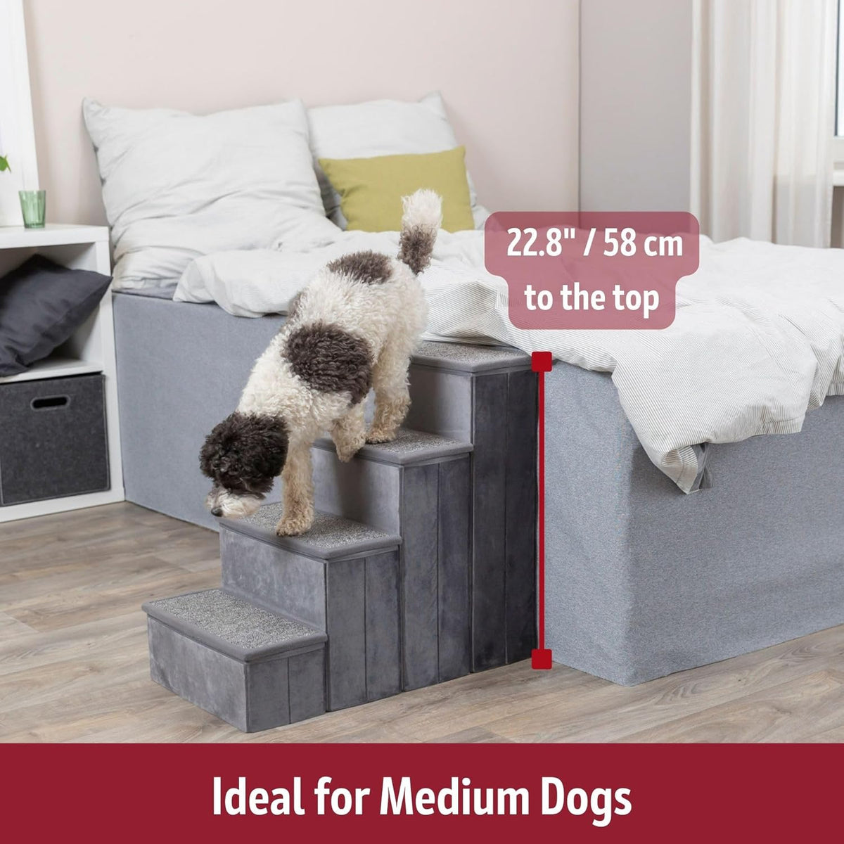 4-Step Velour Pet Stairs, Gray