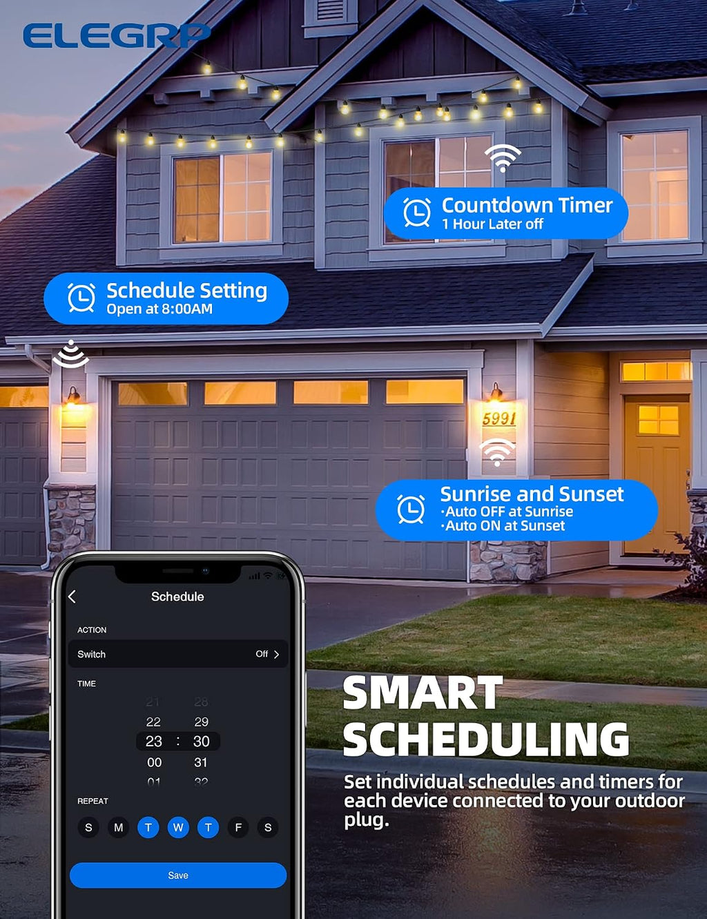 PQR10 Outdoor Smart Plug Waterproof IP66, WiFi Plug Compatible with Alexa & Google Assistant, Smart Outdoor Outlet