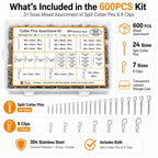 600 Pcs Cotter Pin Assortment Kit 304 Stainless Steel Split Pins & R Clips