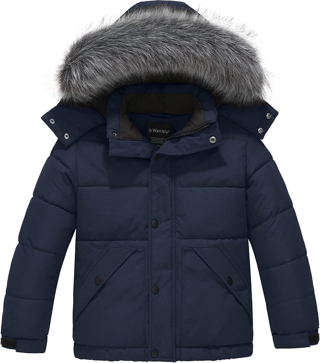 Boys' Winter Coat Waterproof Puffer Jacket with Detachable Hood | Removable Faux Fur Hood,5000mm Waterproof,Fleece
