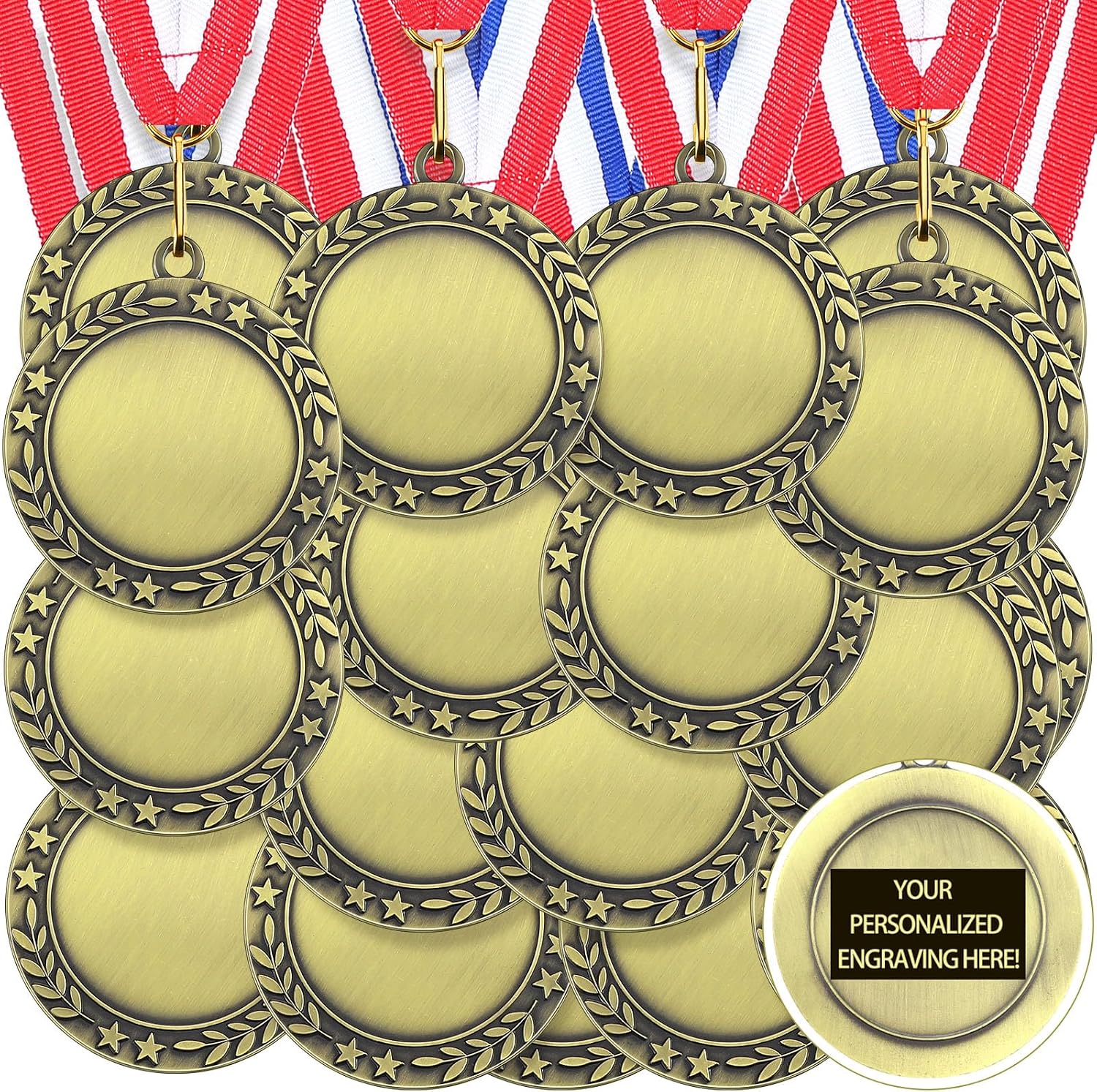 24 Pcs Blank Medals for Awards with Neck Ribbons | Custom Medals Winner Participation Blank Award Make Your Own Kit