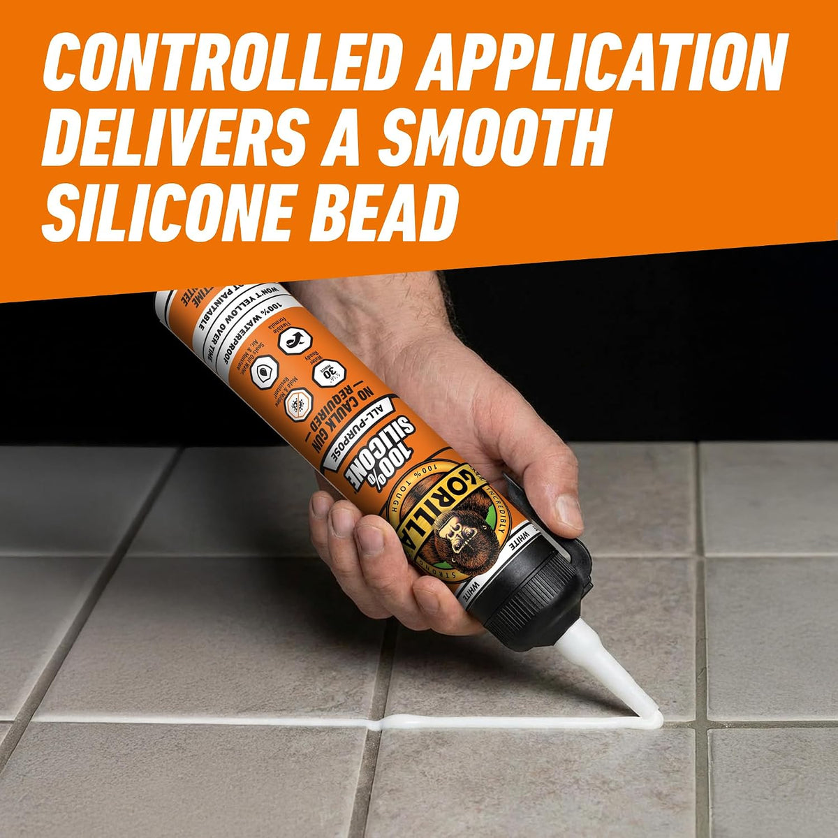 100% Silicone All-Purpose Sealant, No Caulk Gun Required, 6.75 oz (Pack of 1) White, 30 Min Water Ready, Mold &