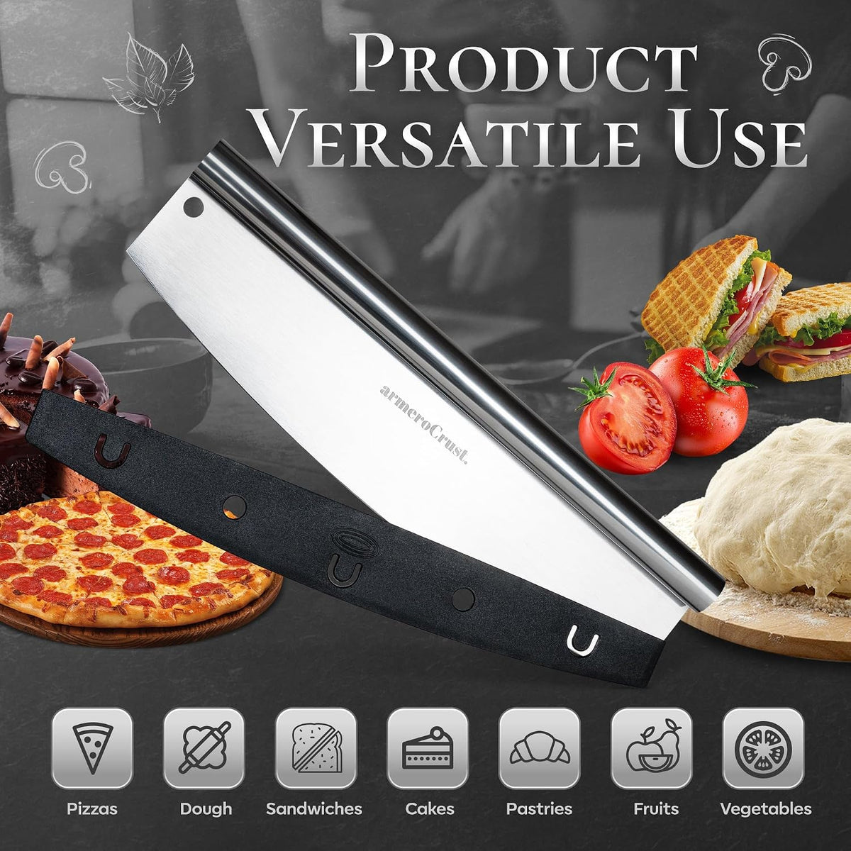13.8 Inch Pizza Cutter Rocker Blade - Easy Slicing - Premium Finish Pizza Slicer with Time Saving Pizza Cutter Rocker