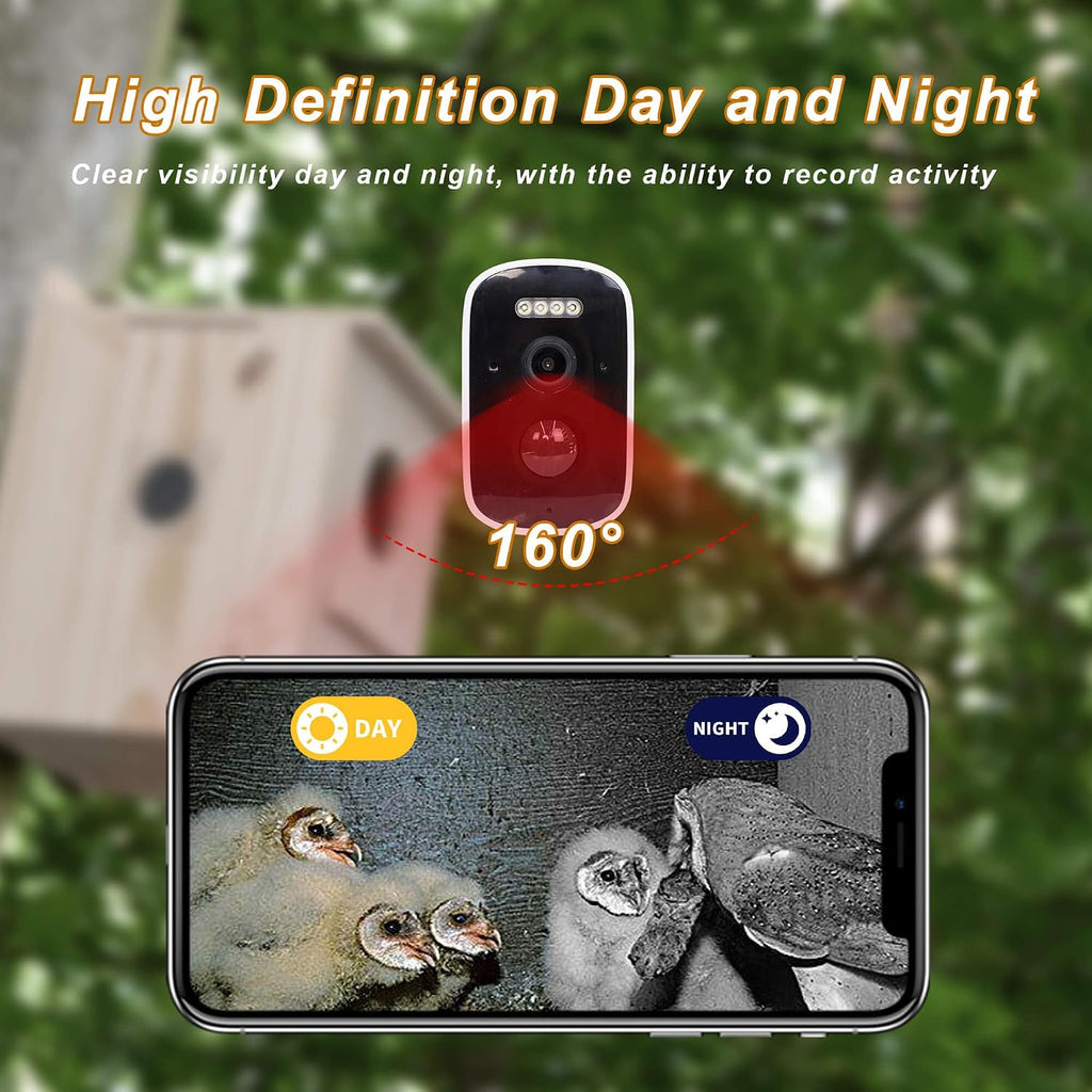 Solar-Powered Smart Owl House with Camera - Outdoor Hanging Wooden Nesting Box, Real-Time View & Motion Detection