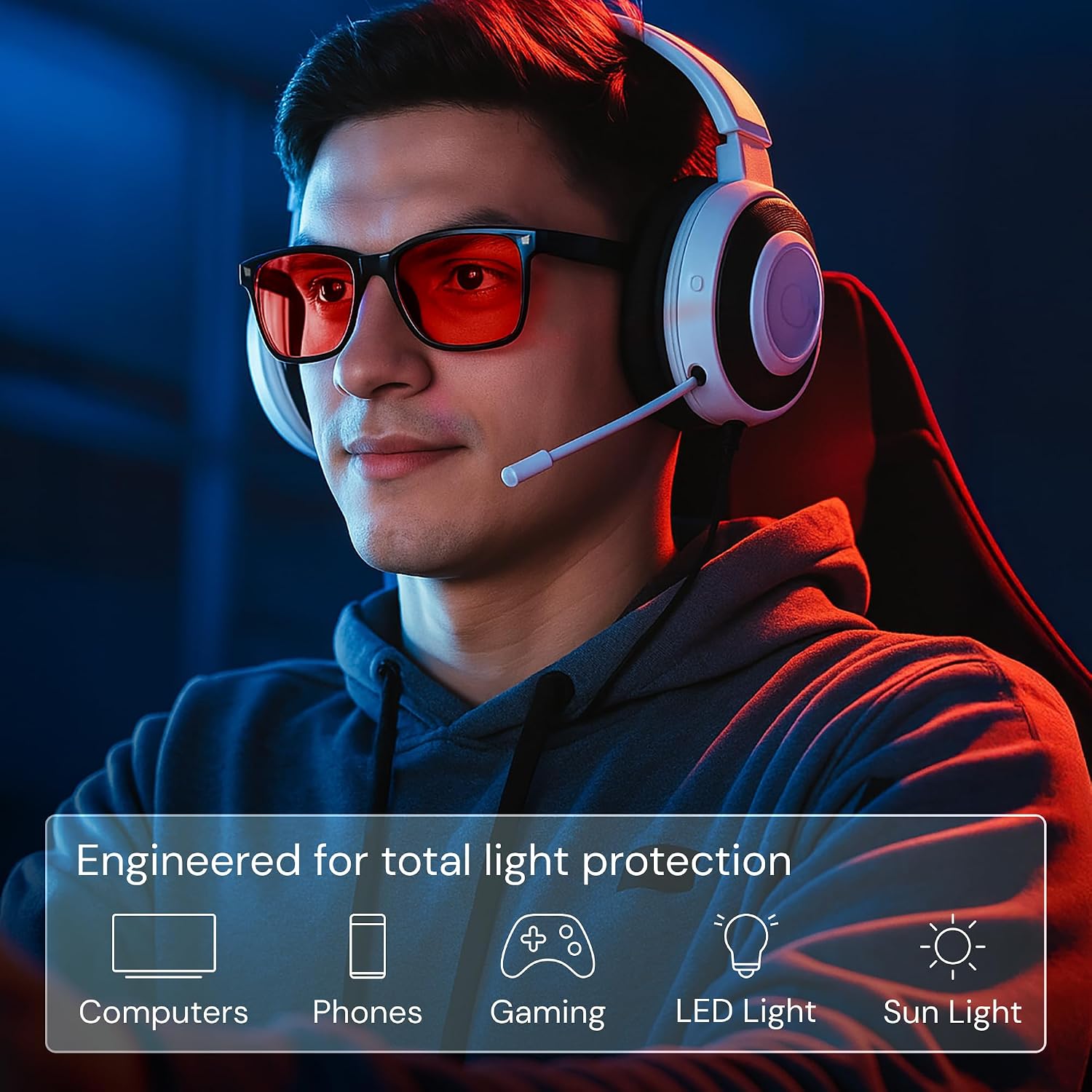 High Tech Blue Light Blocking Gaming Glasses - Red Lenses | Computer Glasses, Advanced Blue Light Blocking, Screen