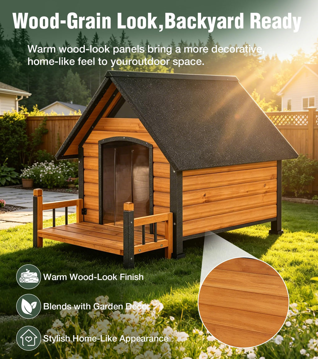 Dog House Outdoor Weatherproof with Iron Frame and Asphalt Roof