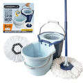 Spin Mop System with Extra Mop Head Refill - Two-Bucket Design with Splash Guard Built-in Measuring Cup and Scraper