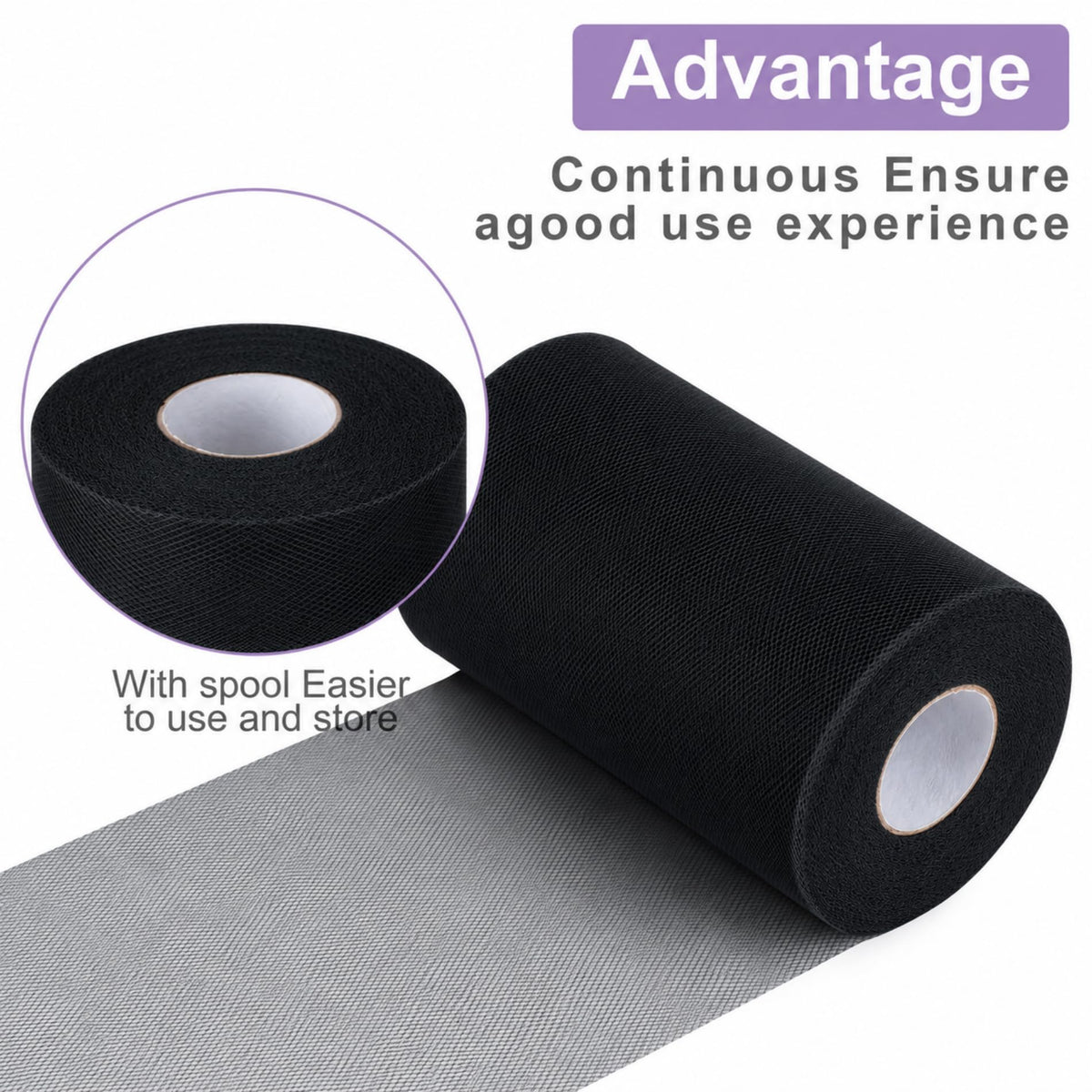 Black Tulle Fabric Rolls 6 Inch by 100 Yards Tulle Roll Spool Fabric