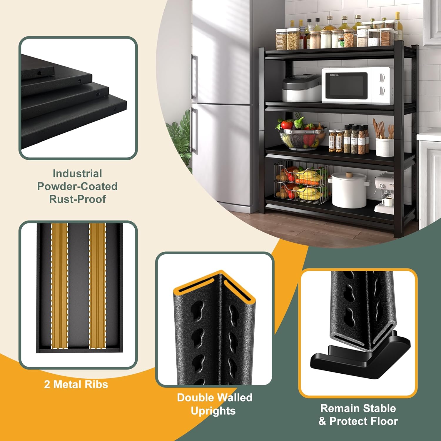 48" W Garage Shelving Heavy Duty, 2200LBS Loads Adjustable Garage Storage Shelves,4-Tier Metal Storage Racks and
