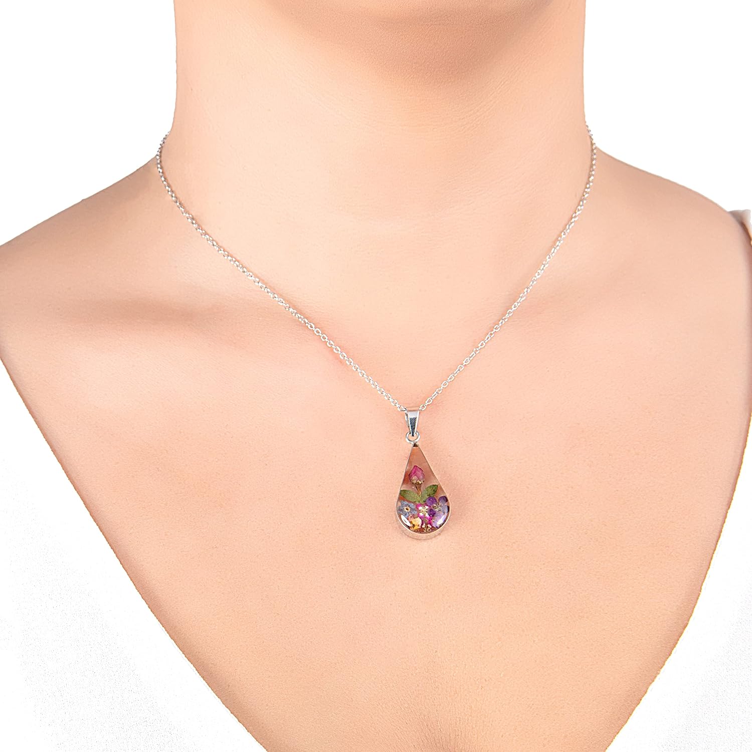 Sterling Silver/Gold Over Sterling Silver Pressed Flower Pendant Necklace