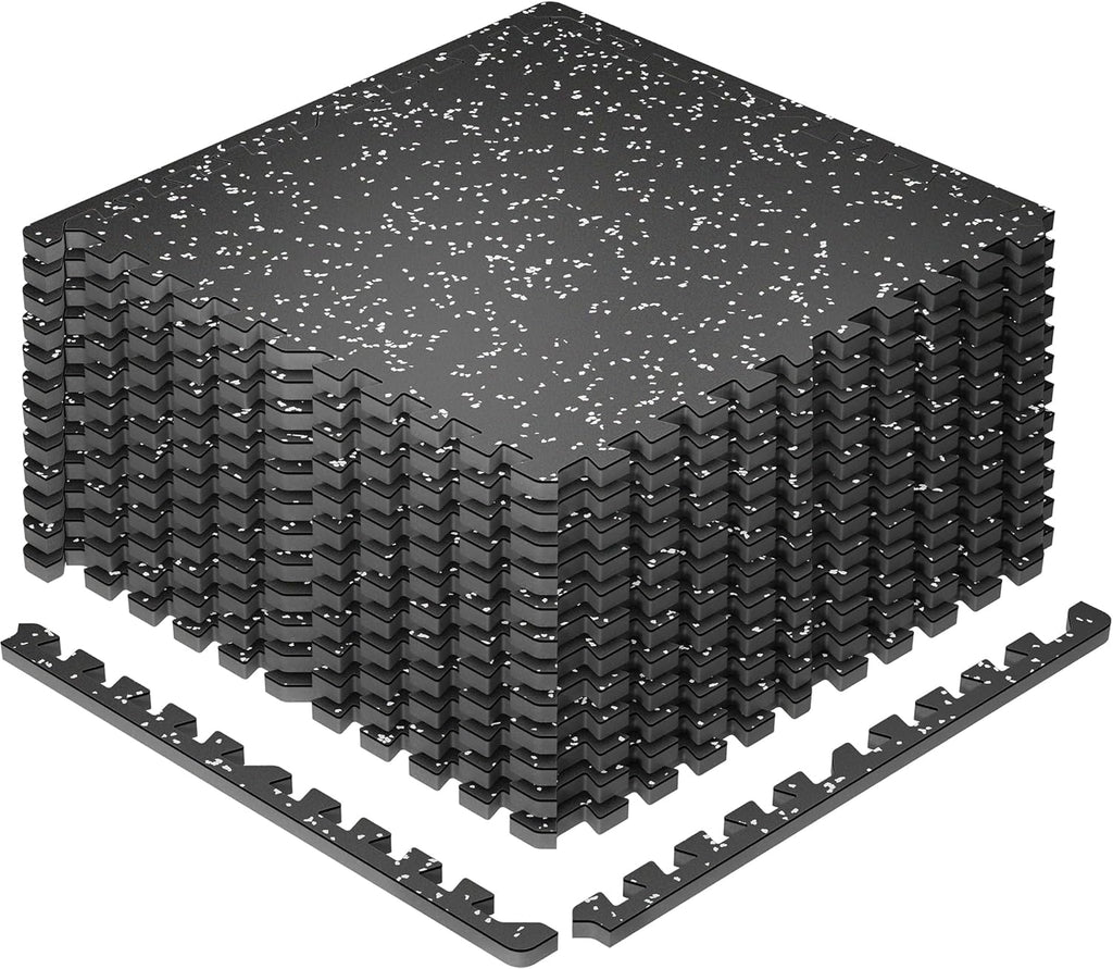 0.79'' Extra-Thick Exercise Equipment Mats, 12 Pcs 48 Sq Ft Rubber Top Floor Tiles with High Density EVA Foam