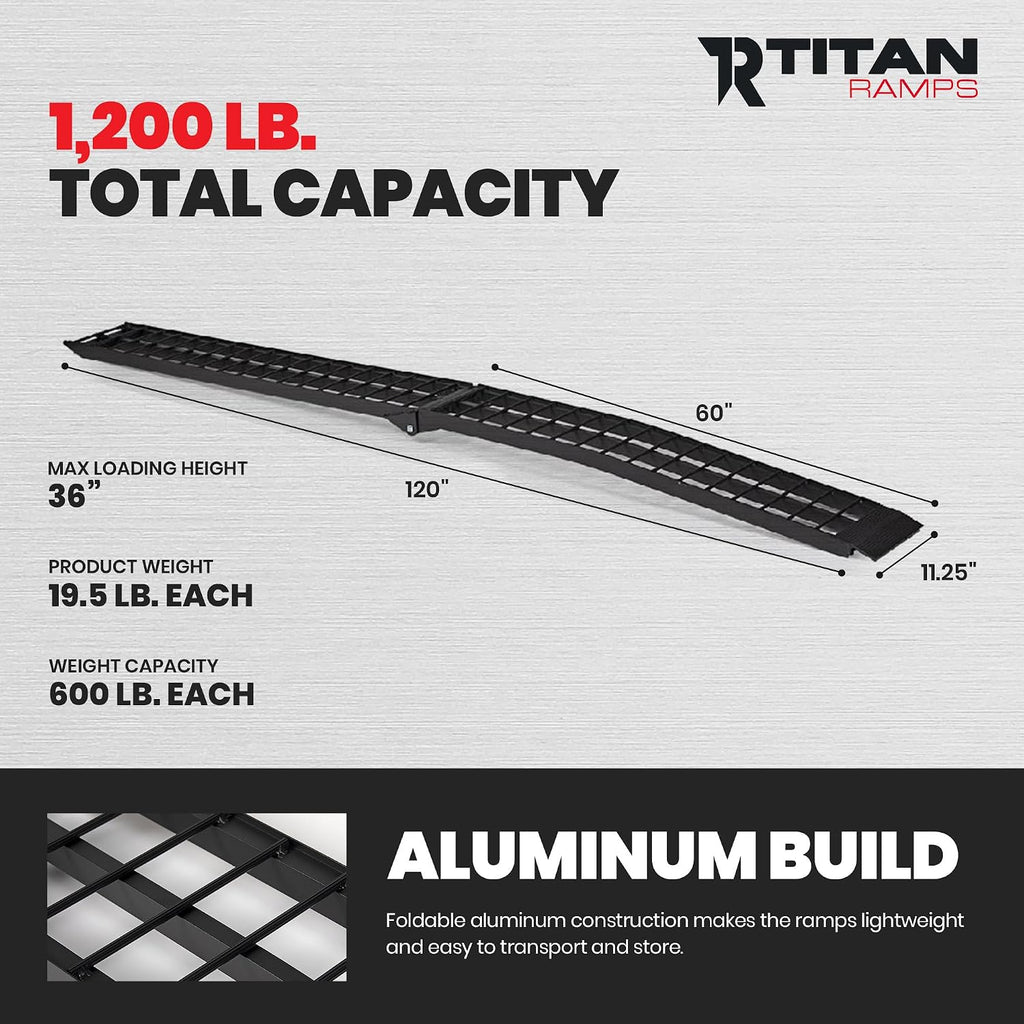Aluminum ATV Motorcycle Loading Ramps, 1,200 lb, 10 Ft, 2-Pack