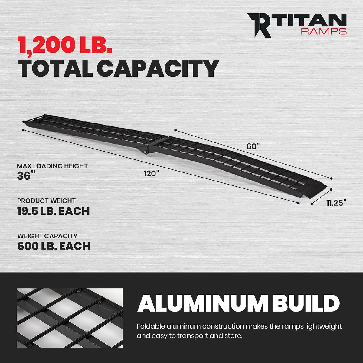 Aluminum ATV Motorcycle Loading Ramps, 1,200 lb, 10 Ft, 2-Pack