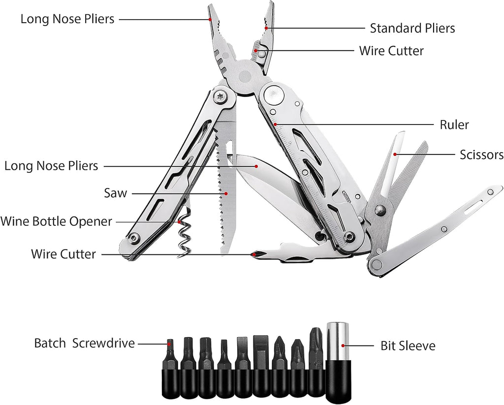 Multi Tool Pocket Knife Tactical Camping Survival Knife Gifts for Men Dad Husband 18 in 1 Multitool Pliers Scissors