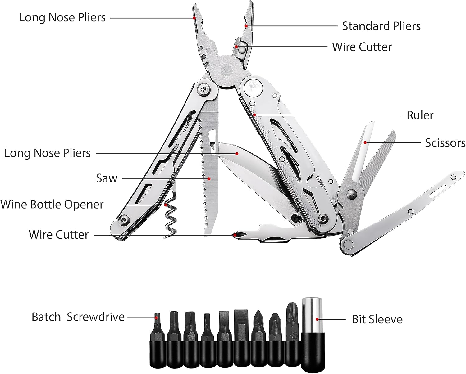 Multi Tool Pocket Knife Tactical Camping Survival Knife Gifts for Men Dad Husband 18 in 1 Multitool Pliers Scissors