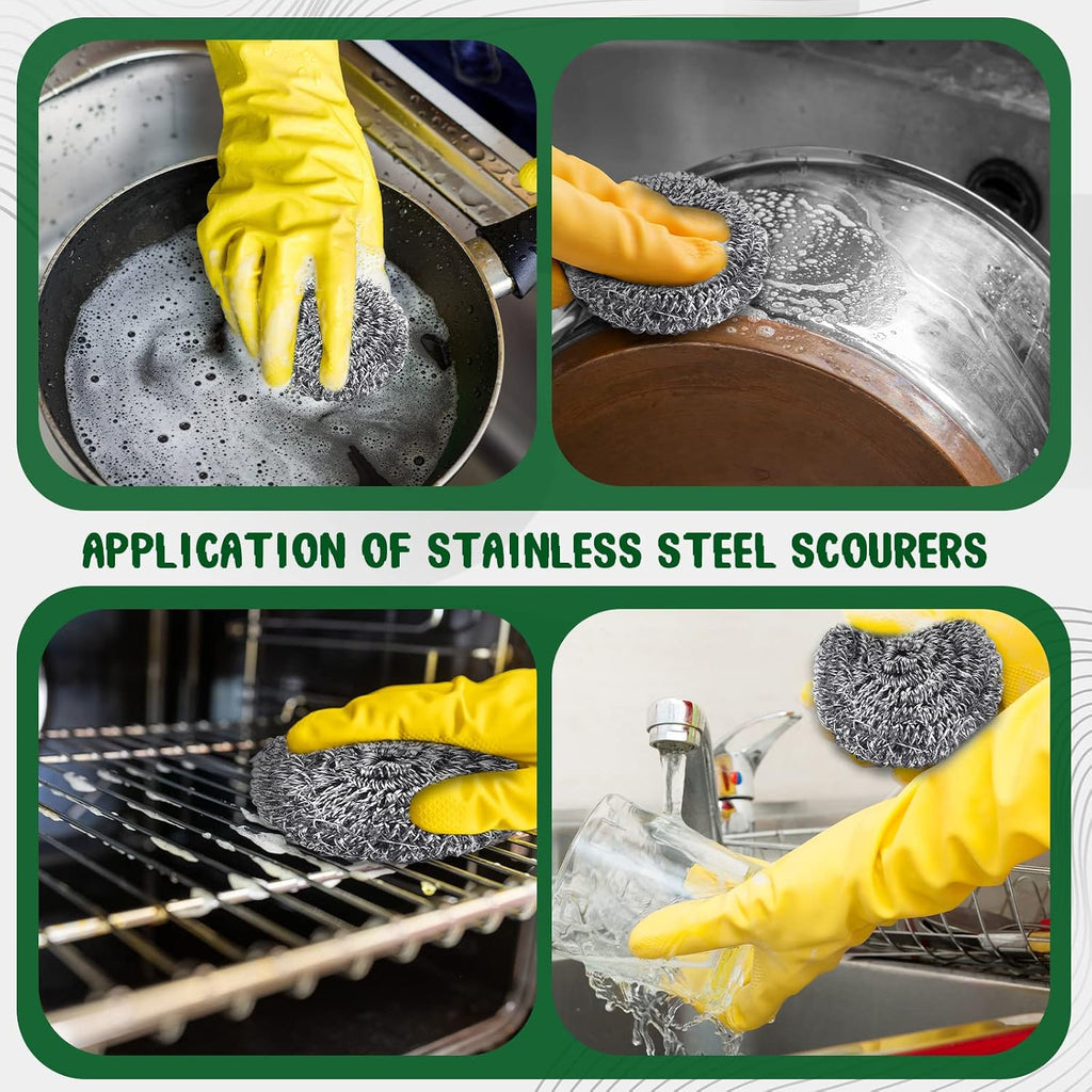 100 Pack Stainless Steel Scrubber Steel Wool Scouring Pads, Silver