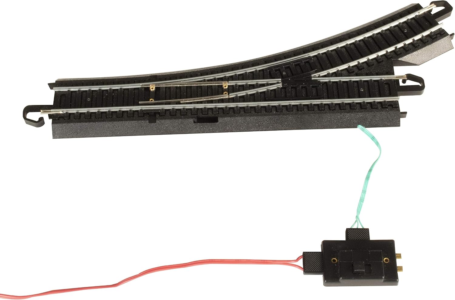 Trains - Snap-Fit E-Z TRACK REMOTE TURNOUT - LEFT (1/card) - STEEL ALLOY Rail With Black Roadbed - HO Scale