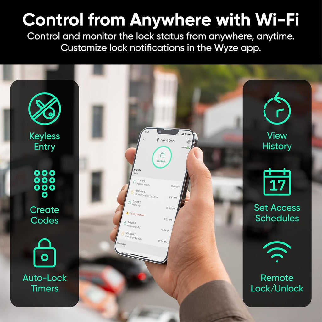Auto-Lock Bolt v2, Fingerprint Keyless Entry Smart Lock, AI Learning Scanner with Wi-Fi Front Door Lock Deadbolt