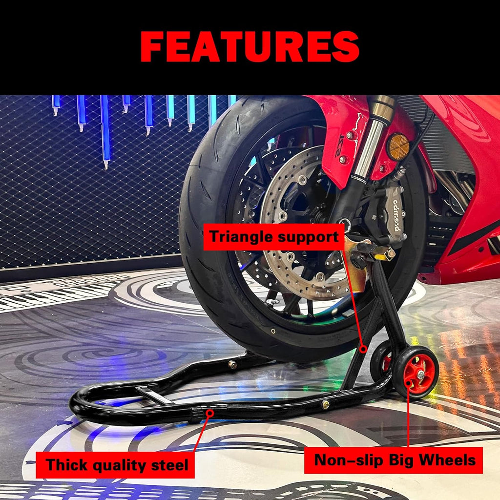 Motorcycle Front & Rear Stand, Front Rear Combo Stand Universal Wheel Lift Stand Swingarm Spool Lift Stand Paddock