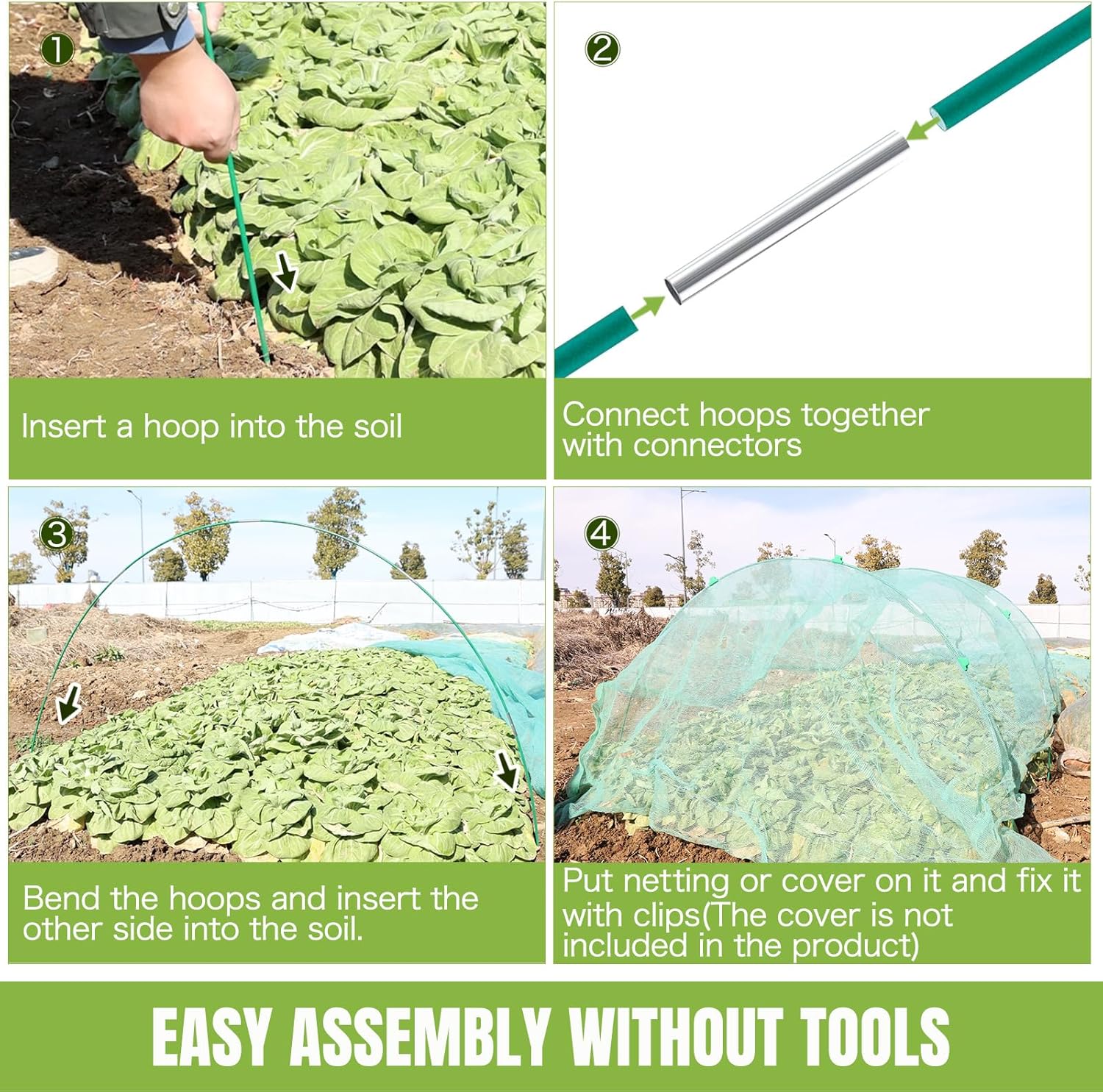 Garden Hoops for Raised Beds, 36pcs (6 Sets of 8ft) Fiberglass Hoops with PVC Coating, DIY Greenhouse Tunnel for Row