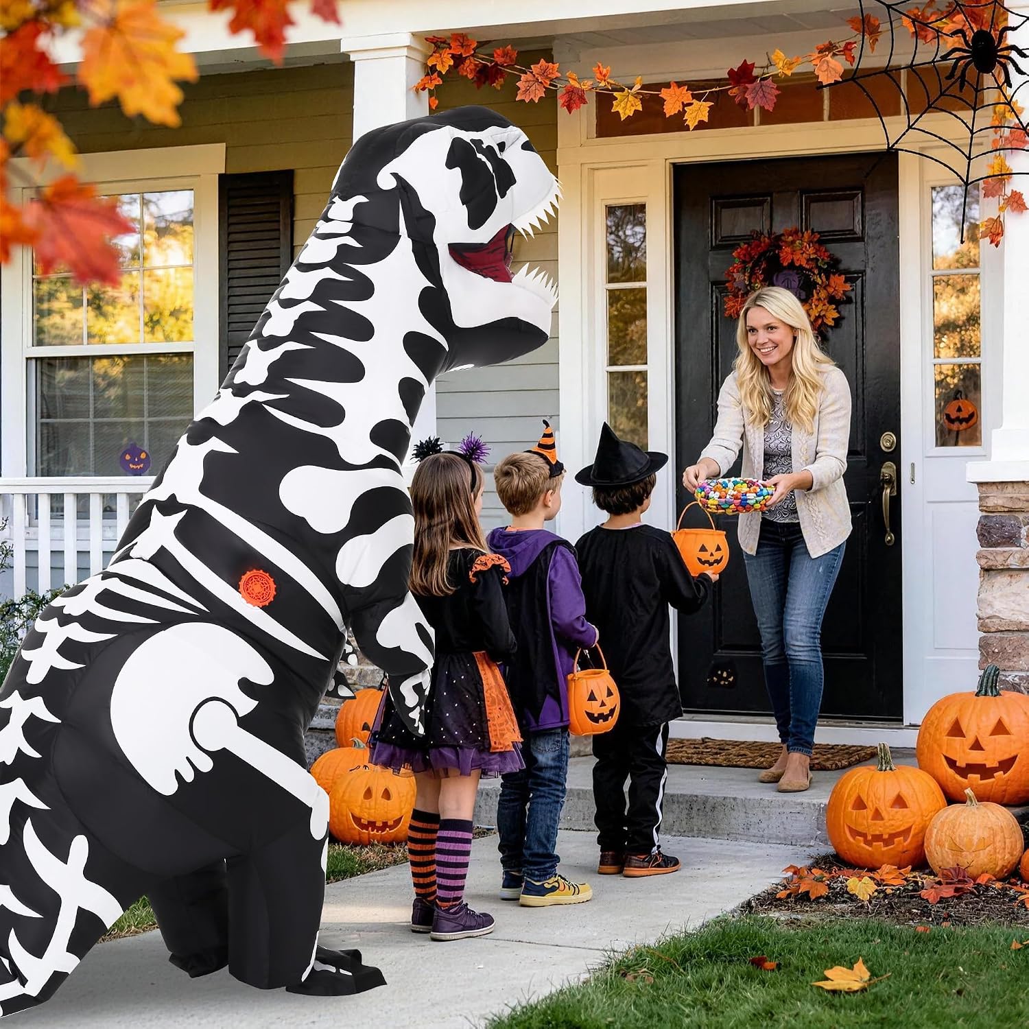 Inflatable Dinosaur Skeleton Costume for Adult Halloween T Rex Skeleton Blow Up costumes Men Women Cosplay Party