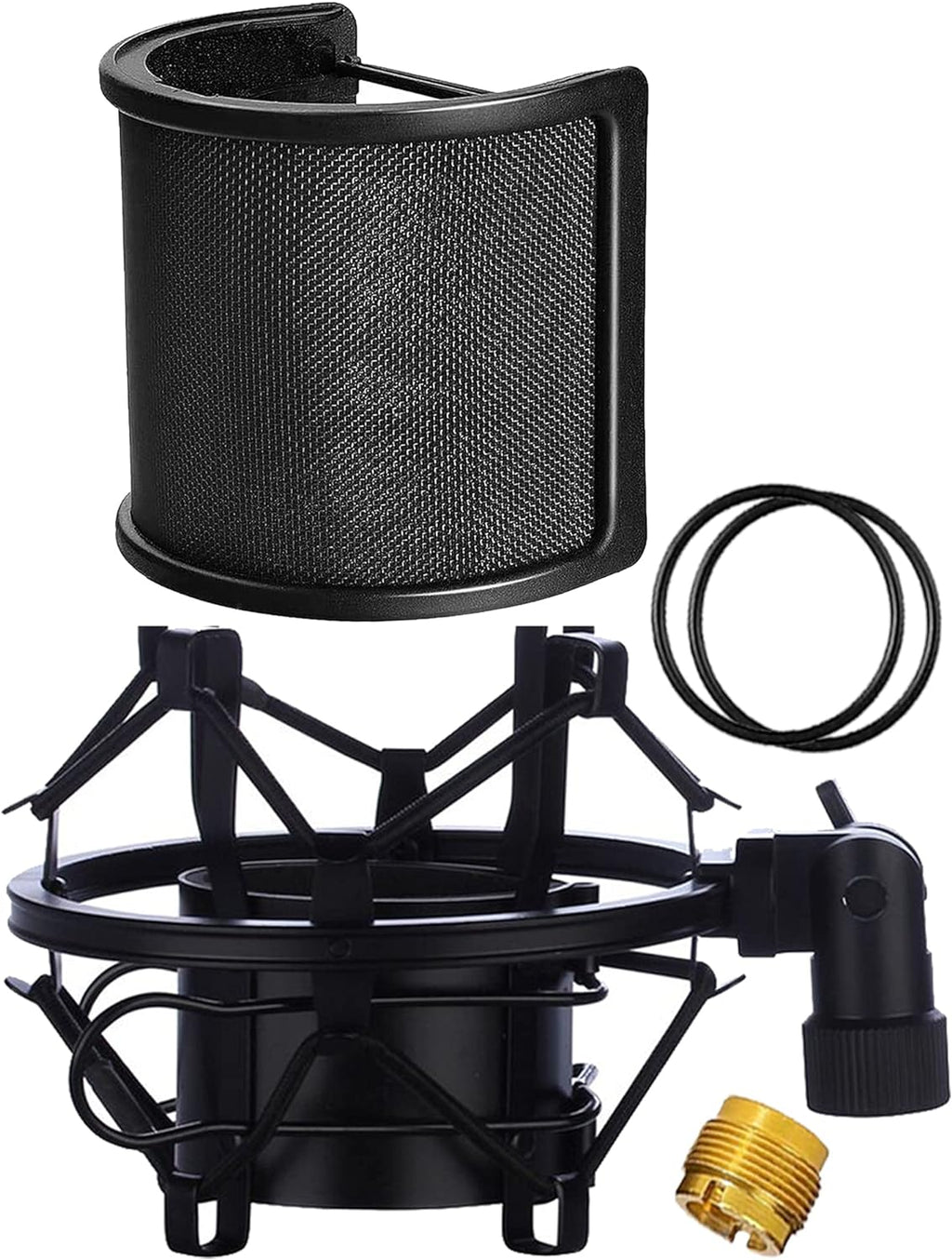 Microphone Shock Mount with Pop Filter, Mic Anti-Vibration Suspension Shock Mount Holder Clip for Diameter 46mm-51mm
