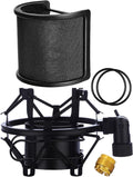 Microphone Shock Mount with Pop Filter, Mic Anti-Vibration Suspension Shock Mount Holder Clip for Diameter 46mm-51mm