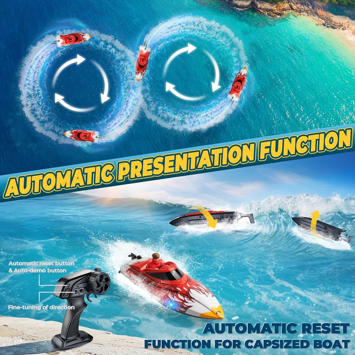 RC Boat, Remote Control Boat for Kids, 25 KPH Fast RC Speed Boat with LED Lights for Pools & Lake, 2.4GHz Racing