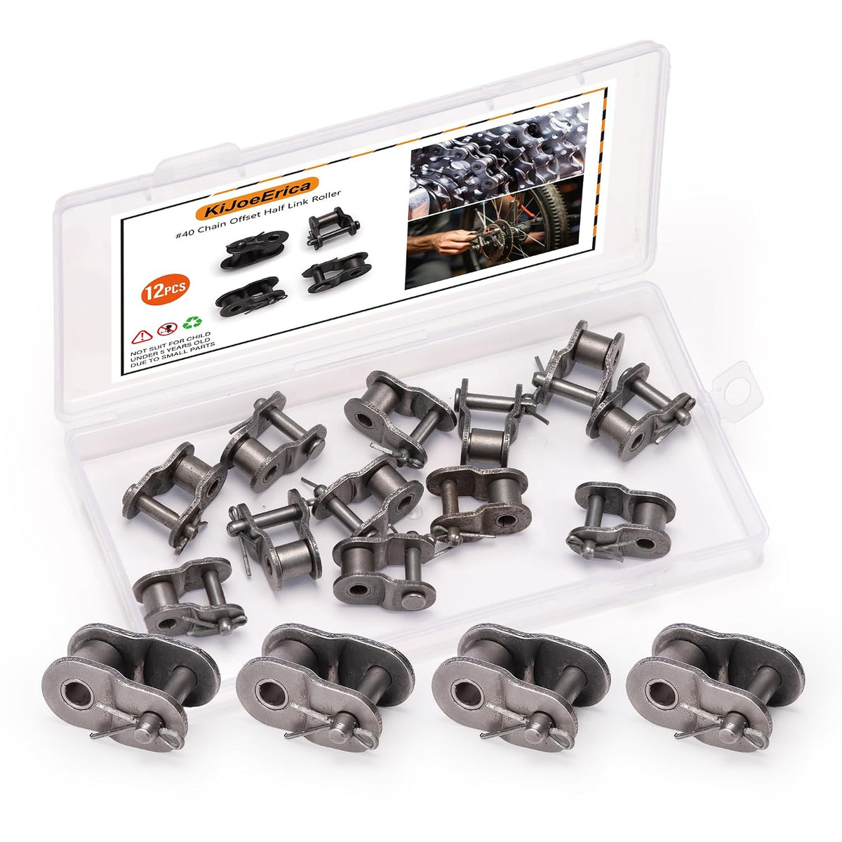 #40 Chain Offset Half Link Roller, 12Pcs 3/8" Pitch Half Link Roller Chain