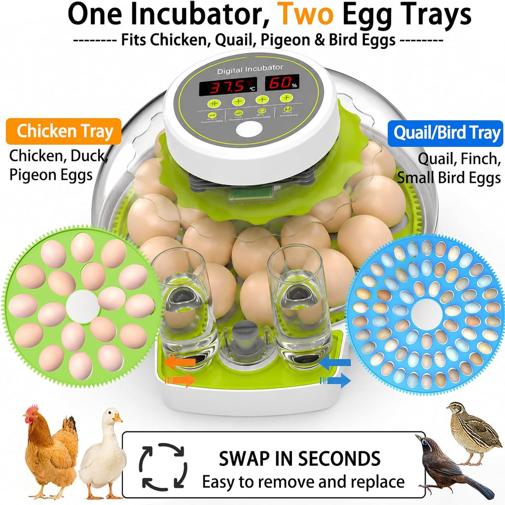 18/60 Egg Incubator with Humidity Display, Incubators for Hatching Eggs, Egg Candler, Automatic Egg Turner, Poultry
