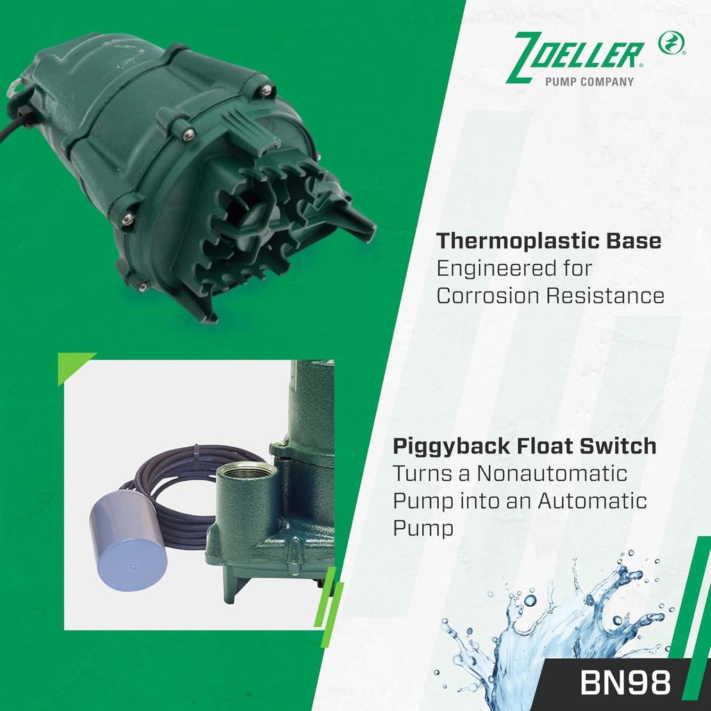 Zoeller BN98 Effluent Pump - ½ HP - Nonautomatic -115V