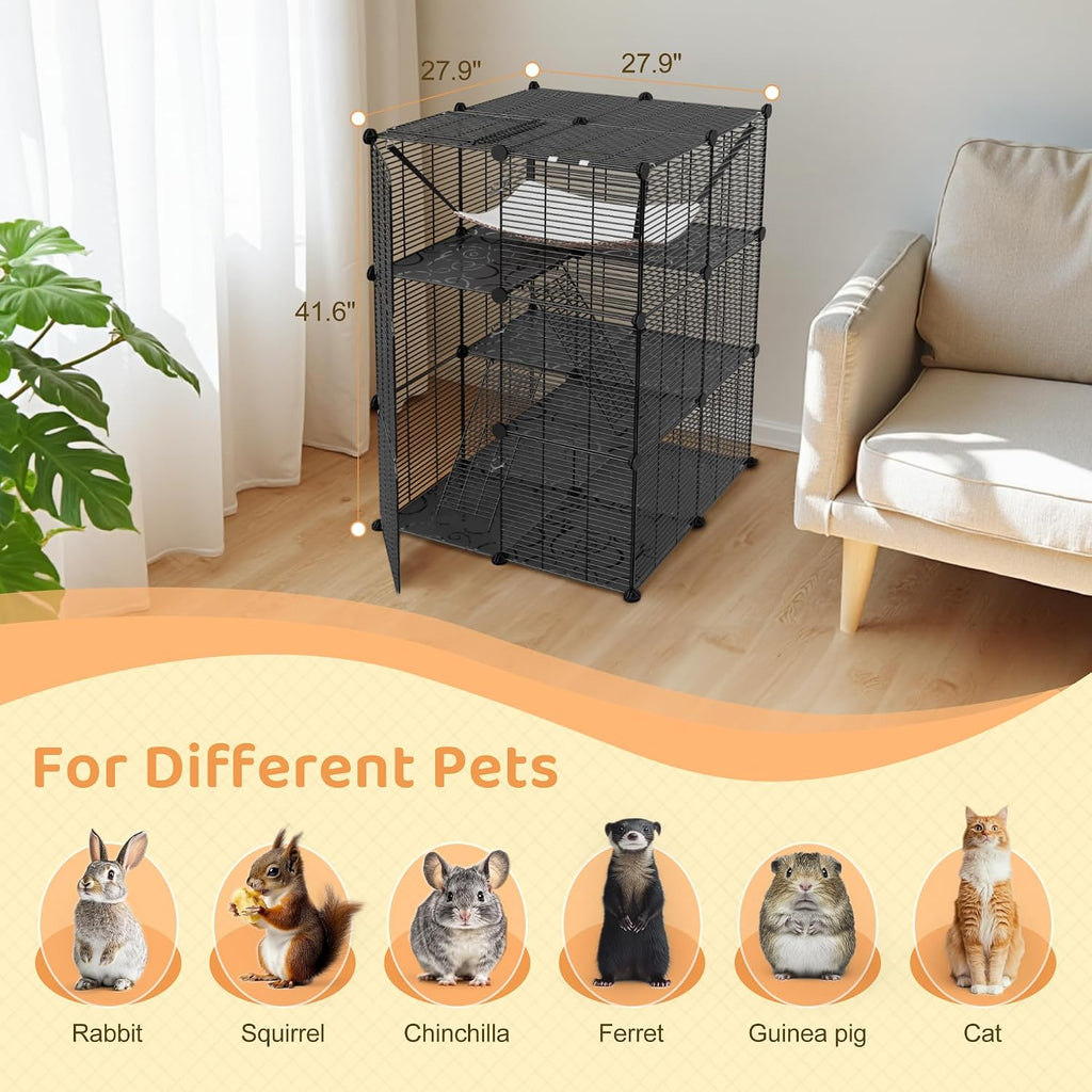 Cat Cage Indoor Cat Enclosures DIY Cat Playpen Detachable Metal Wire Kennels with Extra Large Hammock for 1-2 Cats