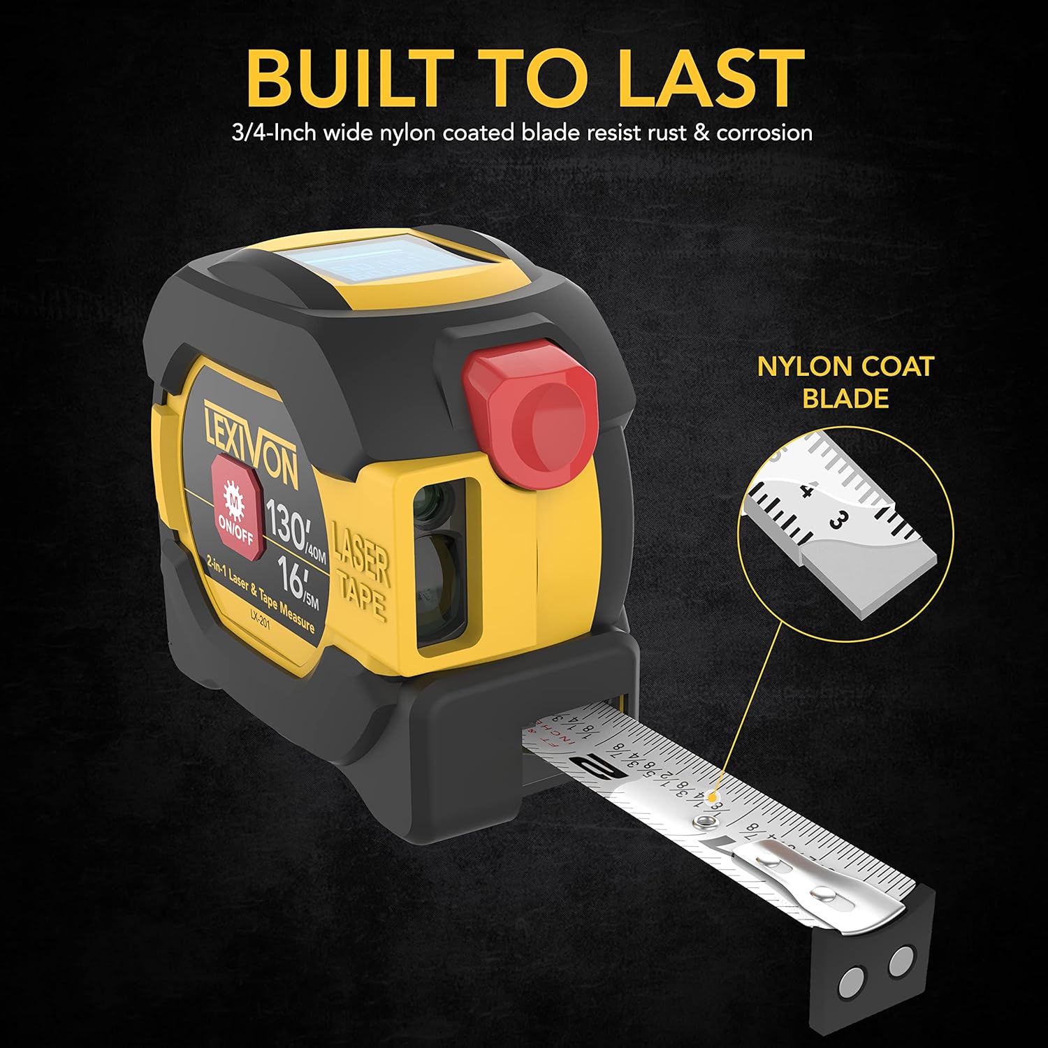 2 in 1 Digital Laser Tape Measure | 130ft/40m Laser Distance Meter Display On Backlit LCD Screen with 16ft/5m