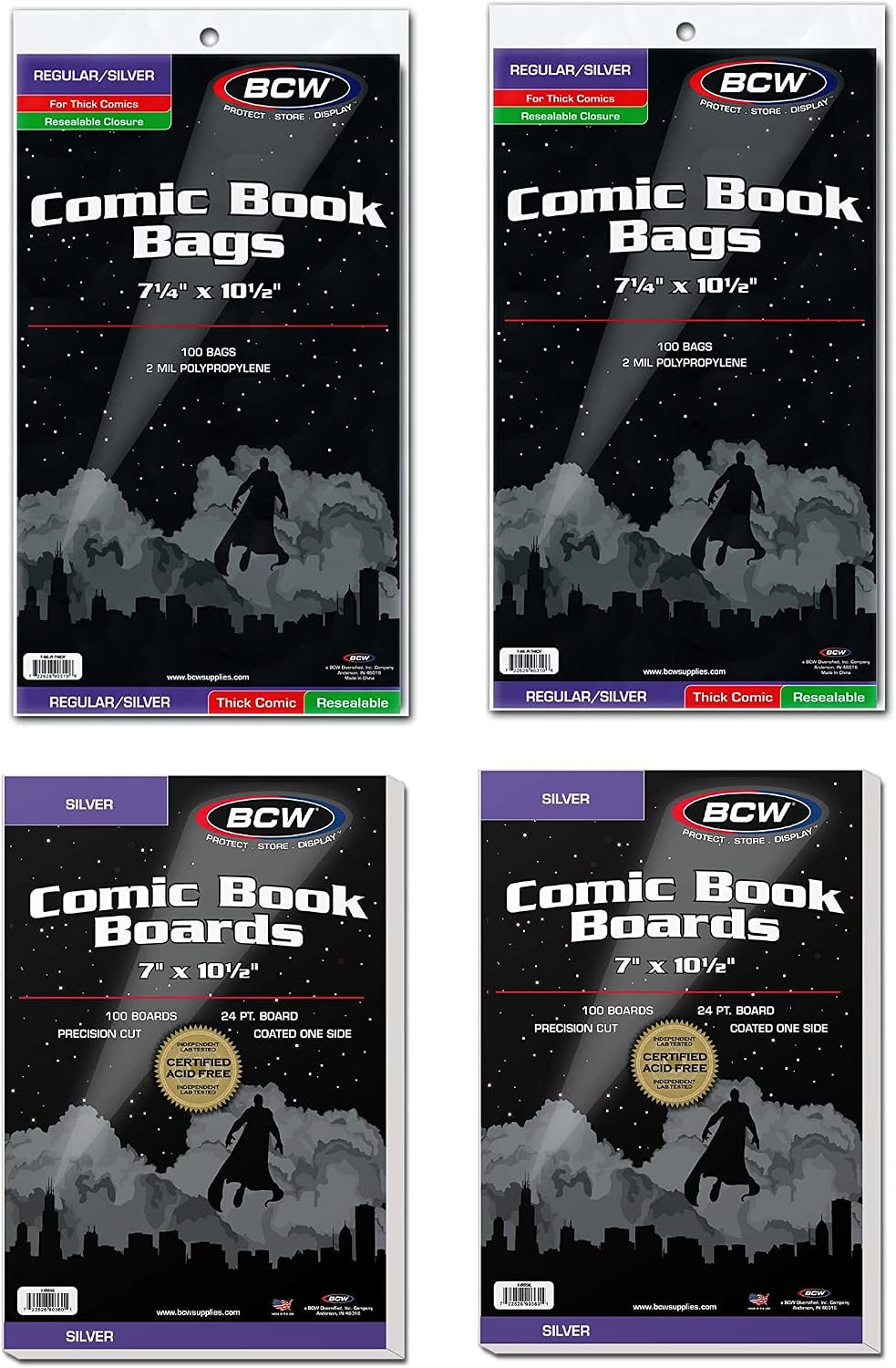 Thick Resealable Silver Comic Bags and Backing Boards, 200 Count Each | Includes 200 wider resealable sleeves for