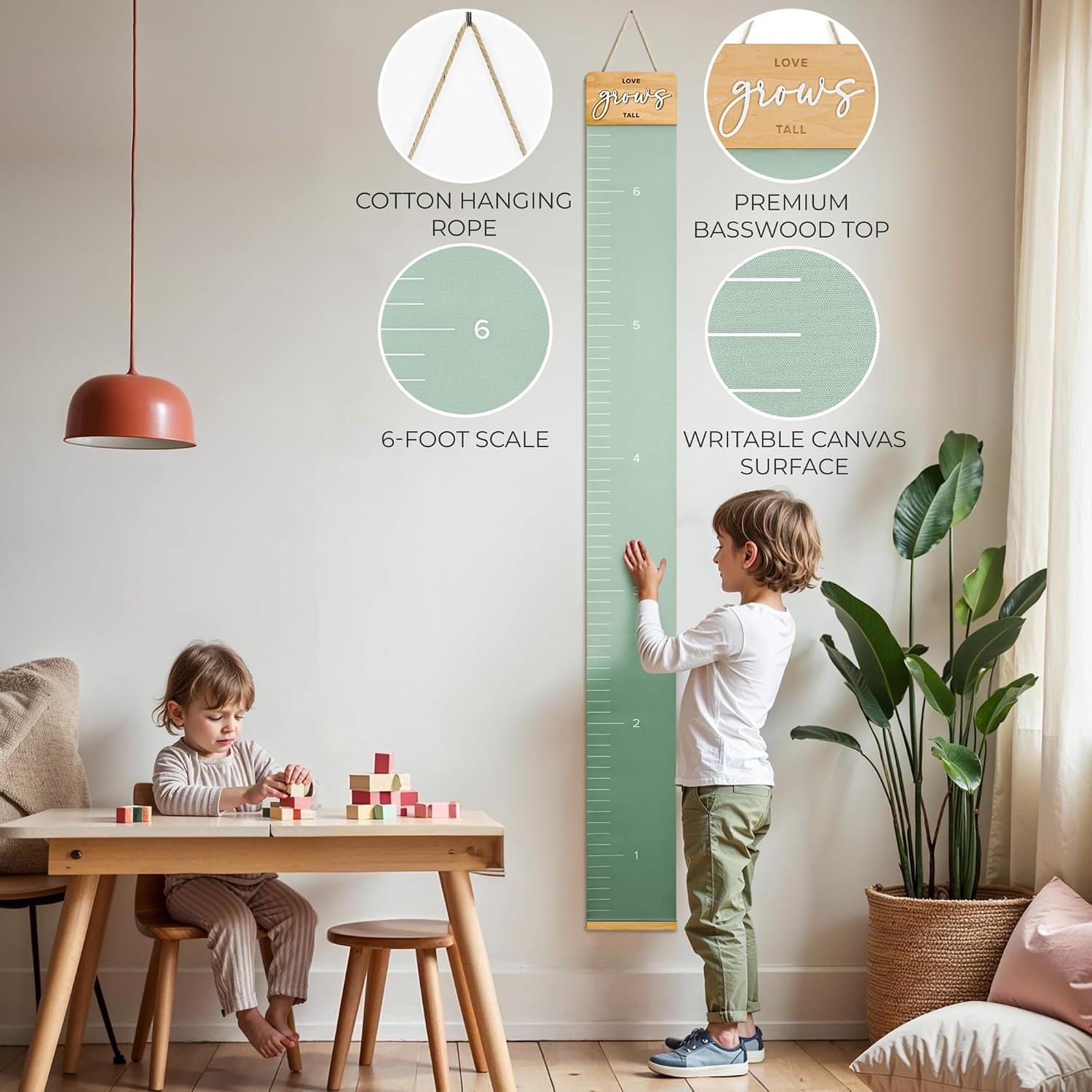 Beautiful Growth Chart for Wall - Cute Height Chart to Easily Track Your Kids' Growth and Milestones - Essential Baby