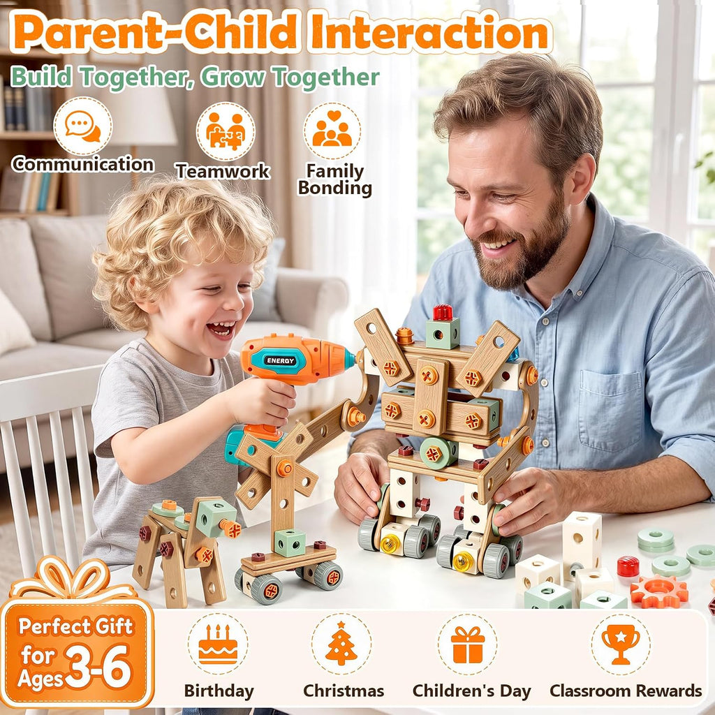 Kids Tool Set with Drill & Toolbox, 160PCS STEM Construction Building Toys