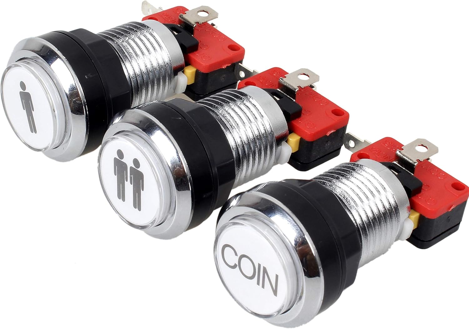 Arcade Buttons Chrome Silver Plated 5V & 12V LED Iit Push Button | 1P / 2P Player Start Buttons / 2x Coin Buttons