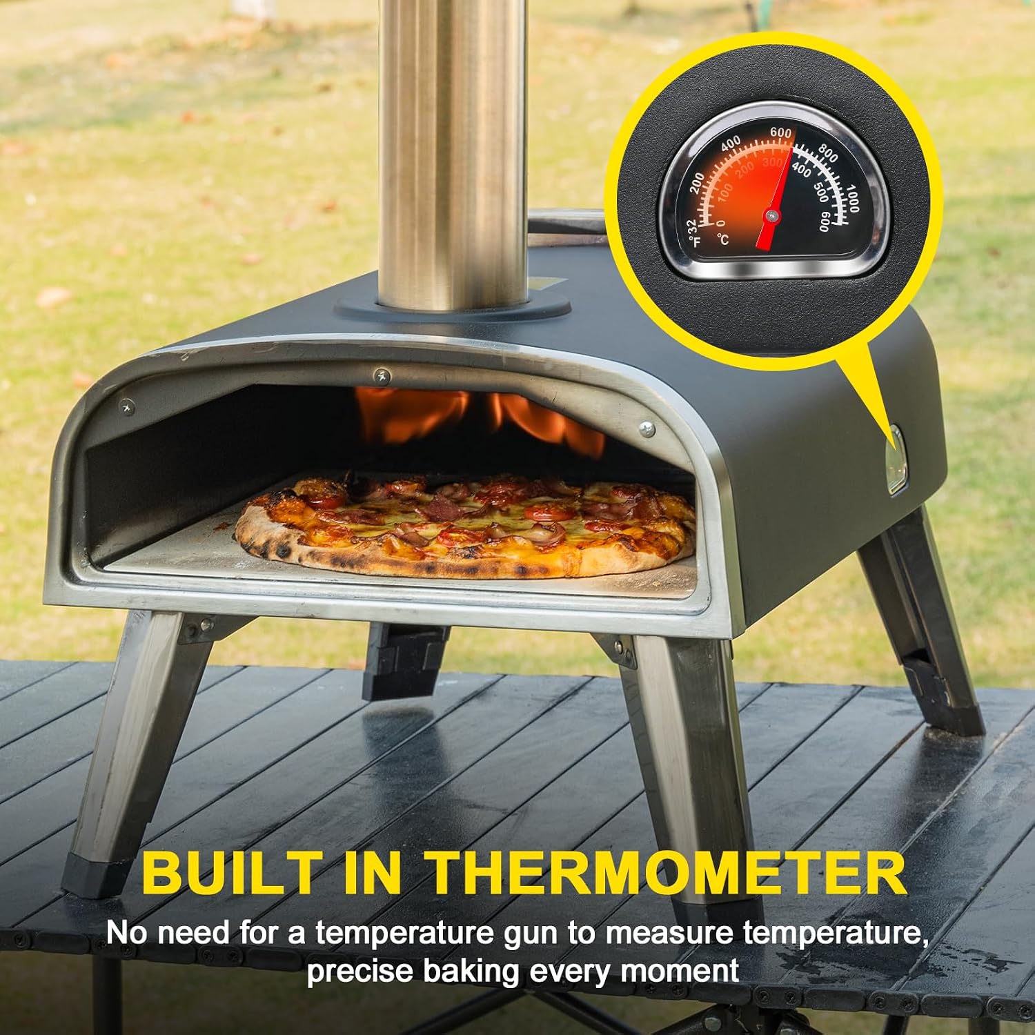 Pizza Oven Outdoor 12" Wood Fired Pizza Ovens Pellet Pizza Stove for outside, Portable Stainless Steel Pizza Oven for