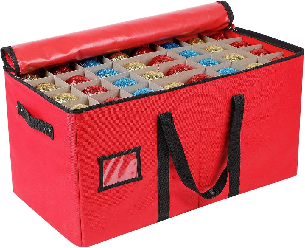 Christmas Ornament Storage Box, Durable Christmas Storage Container with Adjustable Dividers, Xmas Decorations