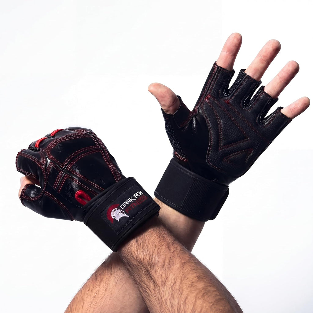 Genuine Leather Gym Gloves for Men Women, Wrist Wrap Support Workout Gloves for Weight Lifting Crossfit Deadlift